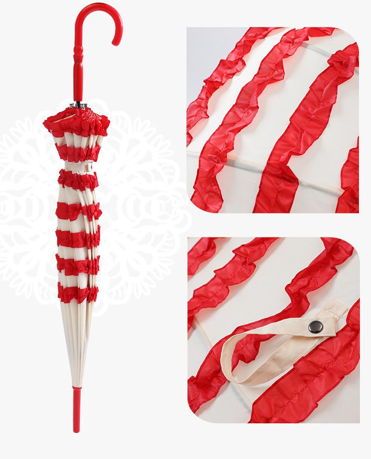Red and white striped umbrella with close-up details