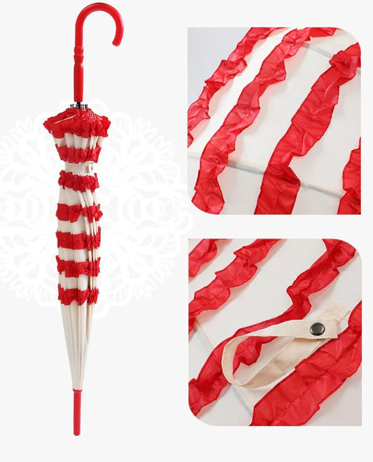 Women Fashion Frill Pagoda Parasol Long Handle Umbrella - Classic Umbrella