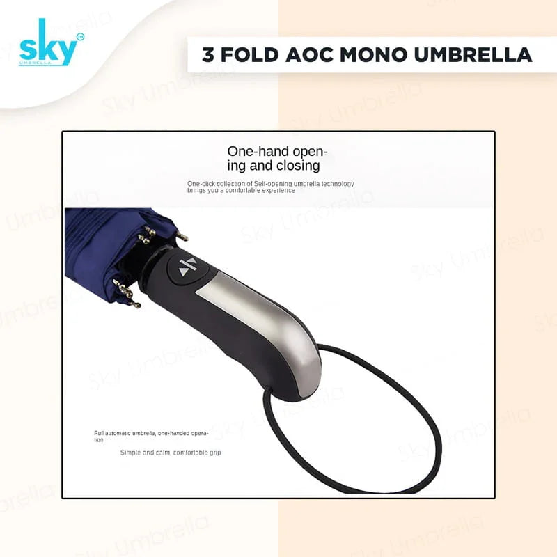 Sky 3-Fold Automatic, Windproof, Compact Design with 10 Fiberglass Ribs - Classic Umbrella