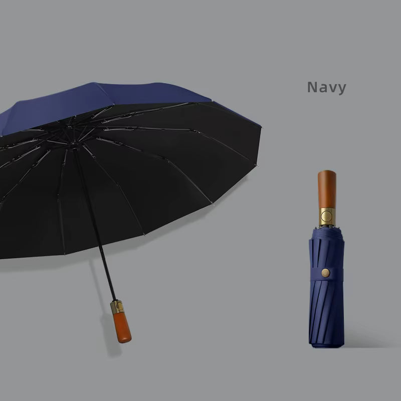 Heavy Quality Wooden Handle 10k Automatic Men Windproof Folding Umbrella - Classic Umbrella
