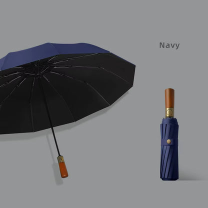 Heavy Quality Wooden Handle 10k Automatic Men Windproof Folding Umbrella - Classic Umbrella