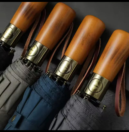 Heavy Quality Wooden Handle 10k Automatic Men Windproof Folding Umbrella - Classic Umbrella