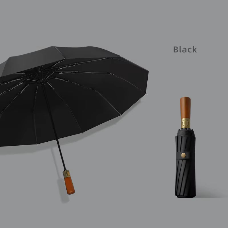Heavy Quality Wooden Handle 10k Automatic Men Windproof Folding Umbrella - Classic Umbrella