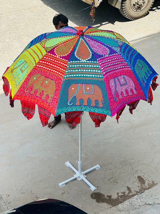 Colorful umbrella with elephant design Jaipuri Print Rajasthani Design