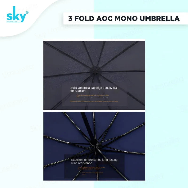 Sky 3-Fold Automatic, Windproof, Compact Design with 10 Fiberglass Ribs - Classic Umbrella