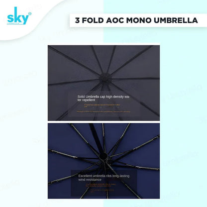 Sky 3-Fold Automatic, Windproof, Compact Design with 10 Fiberglass Ribs - Classic Umbrella