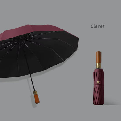 Heavy Quality Wooden Handle 10k Automatic Men Windproof Folding Umbrella - Classic Umbrella